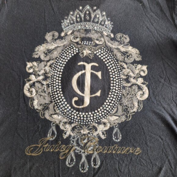 Y2K Juicy Couture Women's Gray T-Shirt Goth Graphic Embelished, Large - Picture 3 of 8